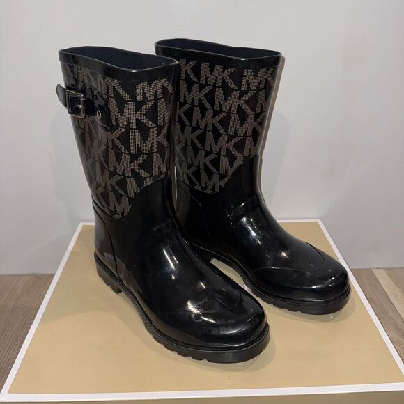 Michael Kors Signature MK Logo Mid Calf Rubber Rain Boots Size 10‎ - Picture 2 of 10